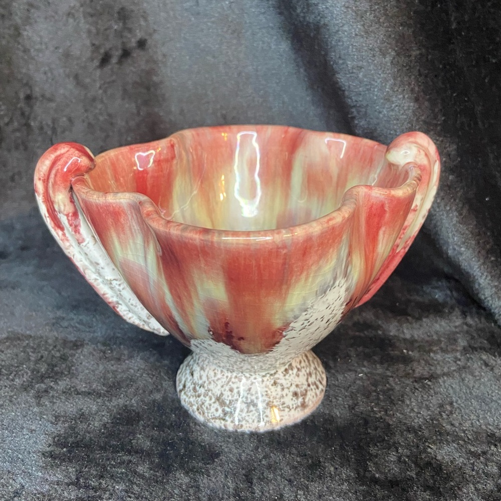 Italian Pottery Compote Drip Glaze Footed Vase Numbered 631/740 Italy